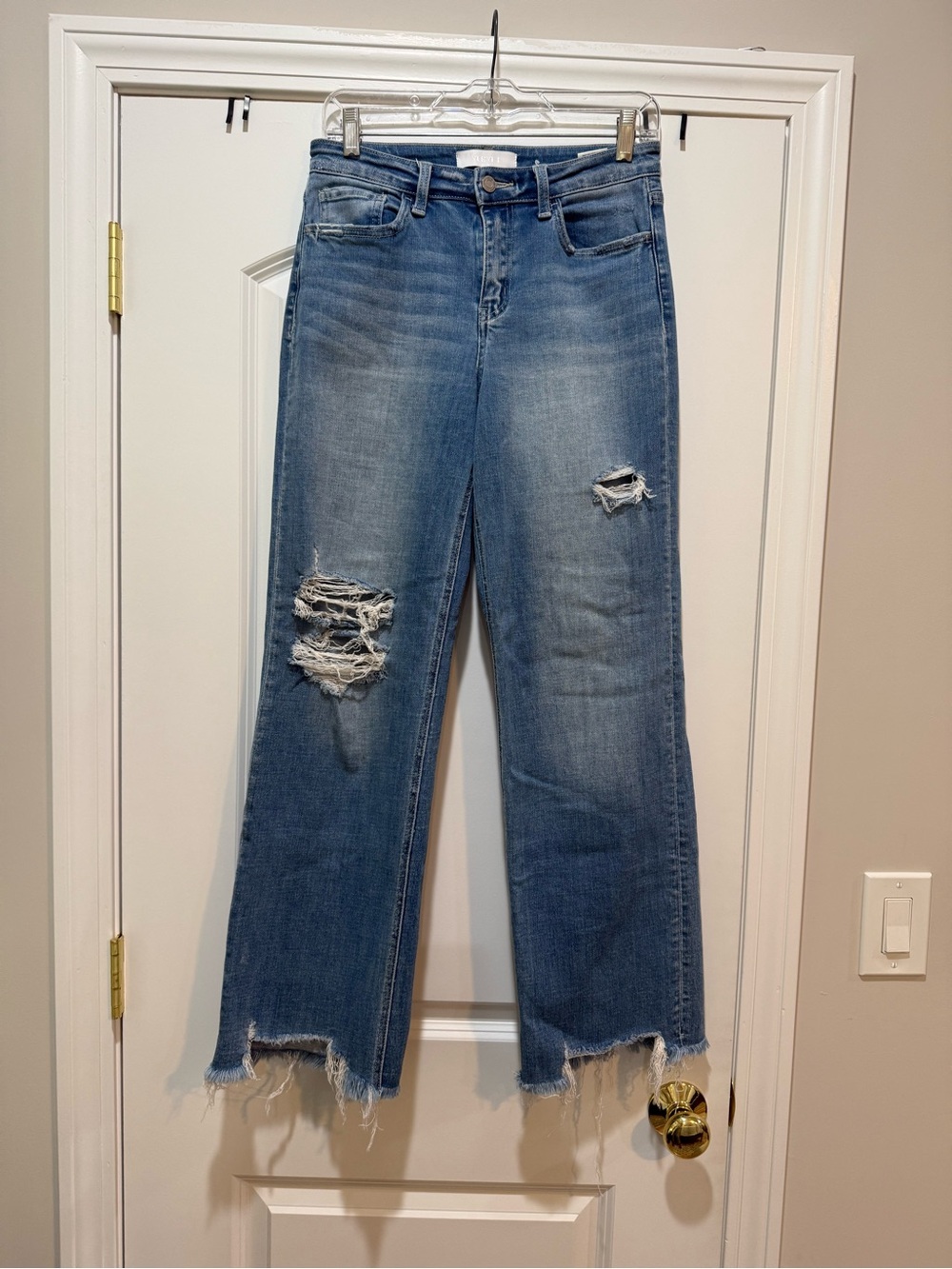 Women’s Distressed Blue Straight-Leg Jeans